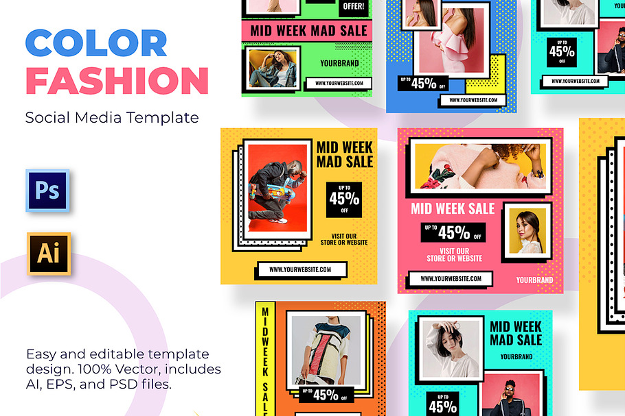 Colorful Social Media Template in Social Media Templates - product preview 8