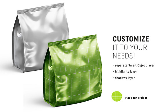 Metallic food bag mockup in Product Mockups - product preview 1