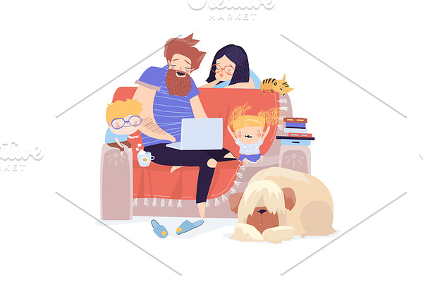 Happy family sitting on the couch