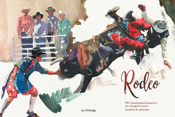 Rodeo Cowboys Watercolor Clipart
