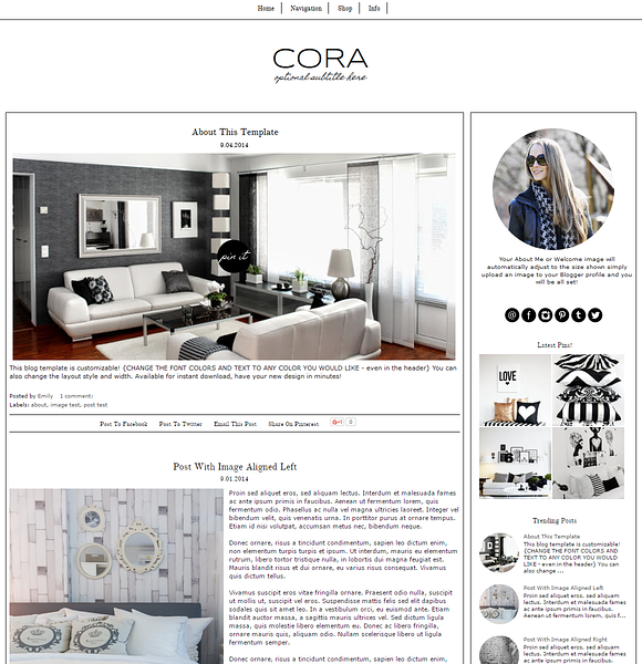 Blogger Template Black & White Cora in Templates - product preview 2