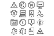Error and Warning Icons Set on White
