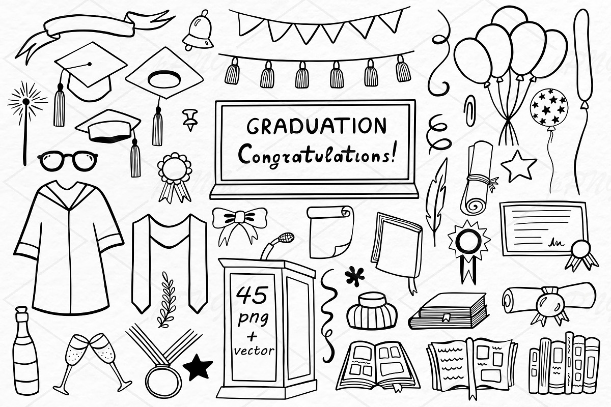 Doodle Graduation clipart in Illustrations - product preview 8