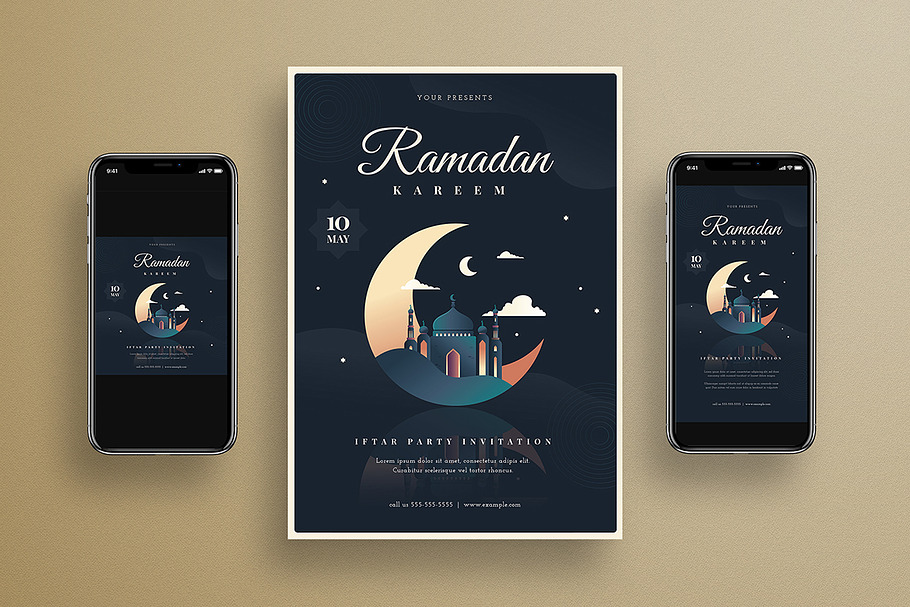 Ramadan Kareem Iftar Party Flyer Set