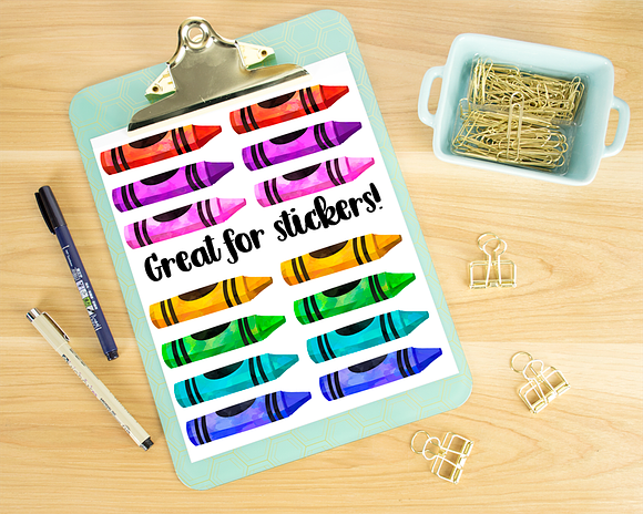 Watercolor Crayons Clipart in Illustrations - product preview 3
