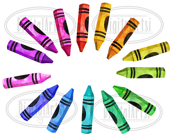 Watercolor Crayons Clipart in Illustrations - product preview 4