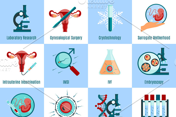 Artificial insemination icons set