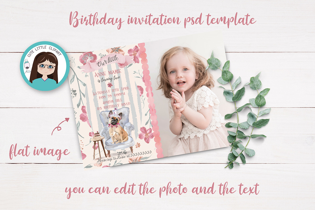 First Birthday Girl Card in Card Templates - product preview 8