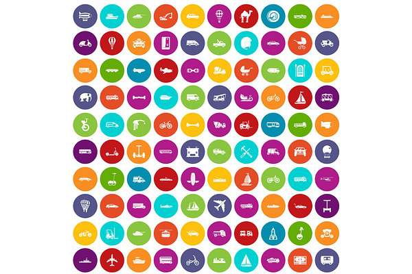 100 transport icons set color
