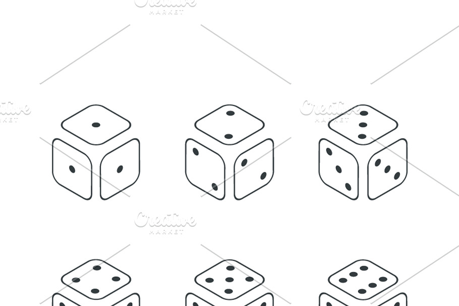 Dice simple icons in isometric view