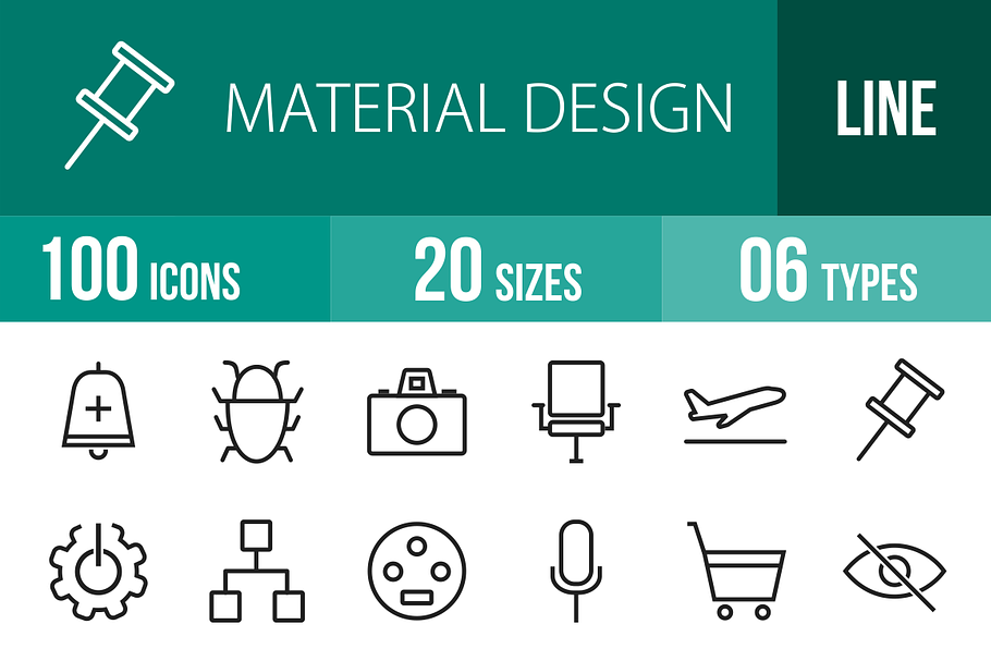 100 Material Design Line Icons