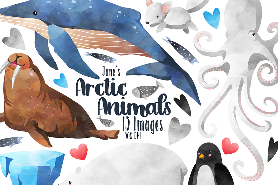 Watercolor Arctic Animals Clipart