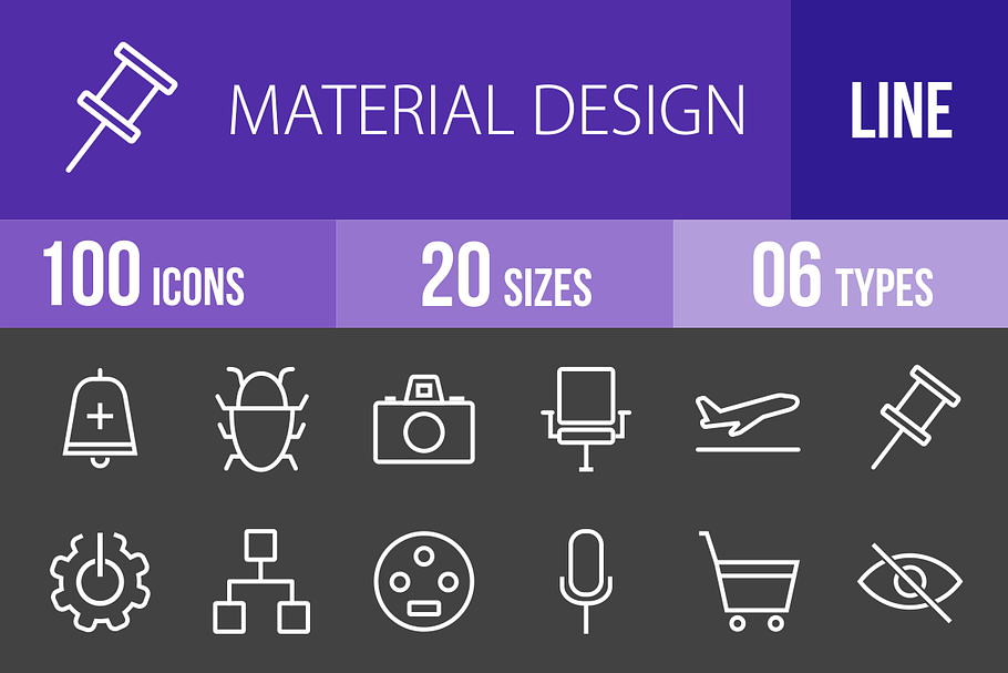 100 Material Design Line Inverted