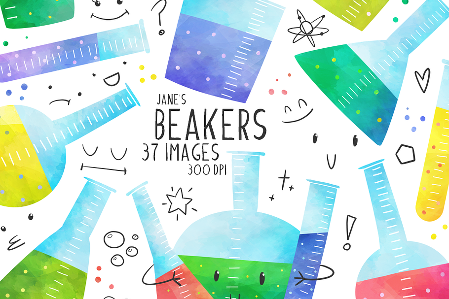 Watercolor Beakers Clipart in Illustrations - product preview 8