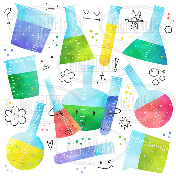 Watercolor Beakers Clipart in Illustrations - product preview 1