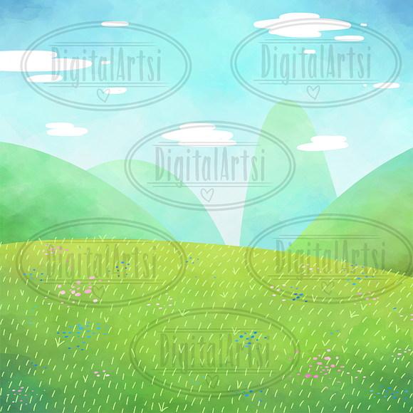 Watercolor Grassy Hills Clipart in Illustrations - product preview 1