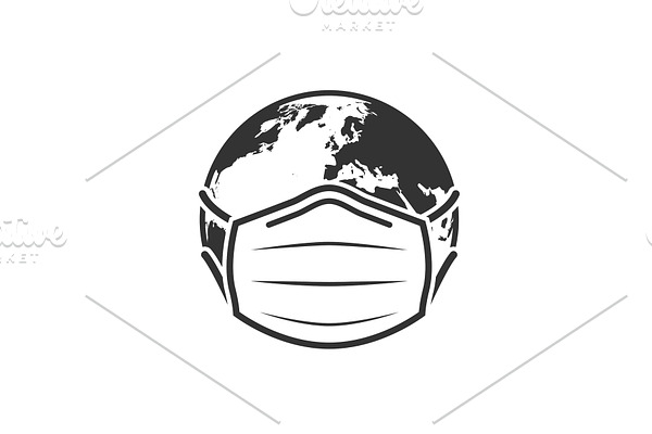 Earth globe in medical face mask