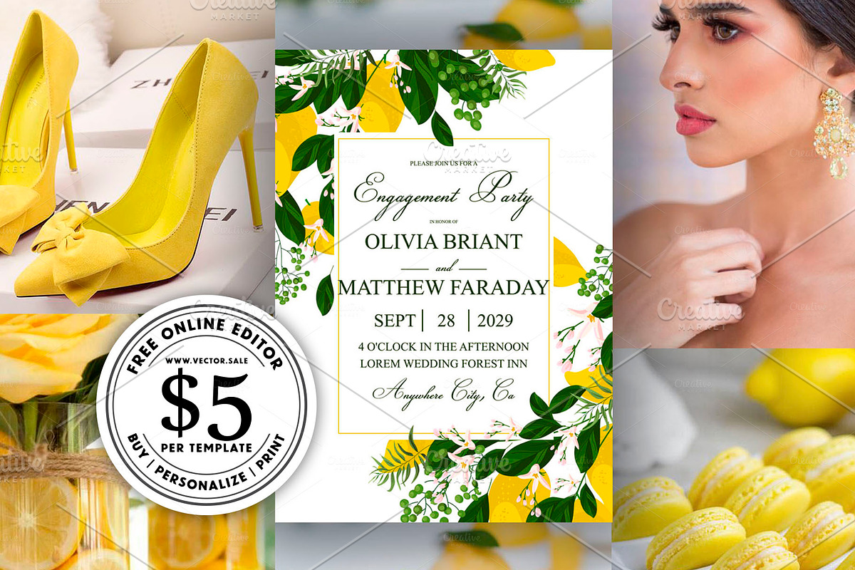 Lemon yellow wedding invitation in Wedding Templates - product preview 8