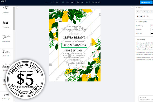 Lemon yellow wedding invitation in Wedding Templates - product preview 2