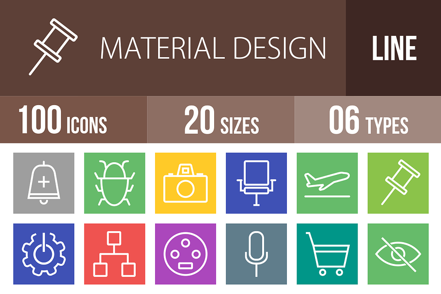 100 Material Design Line Multicolor