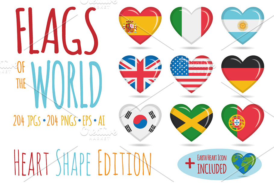 204x Flags of the World Heart Shape