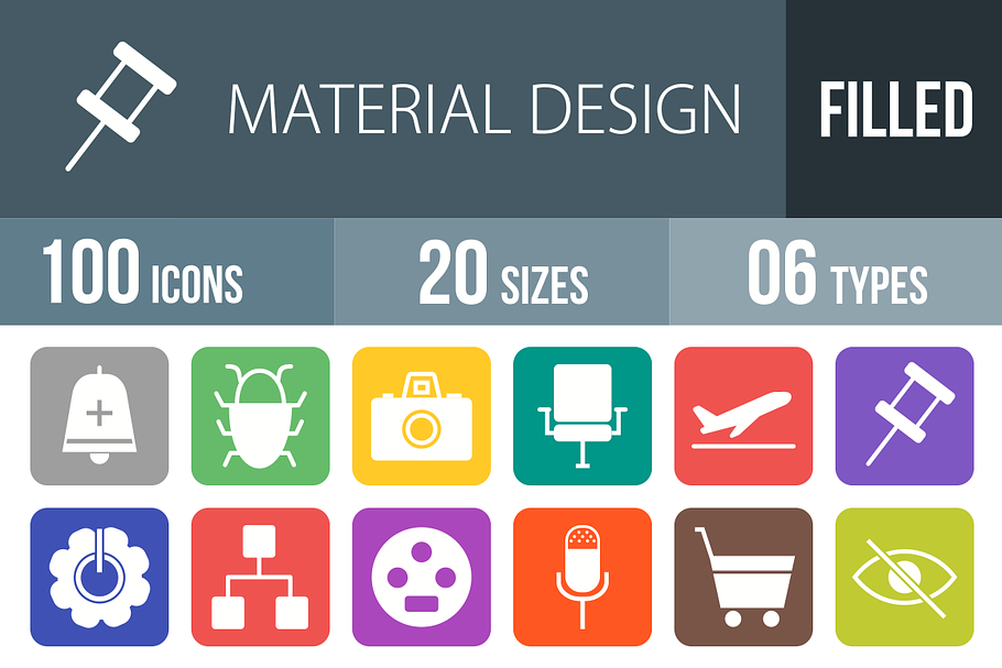 100 Material Flat Round Corner Icons in Graphics - product preview 8