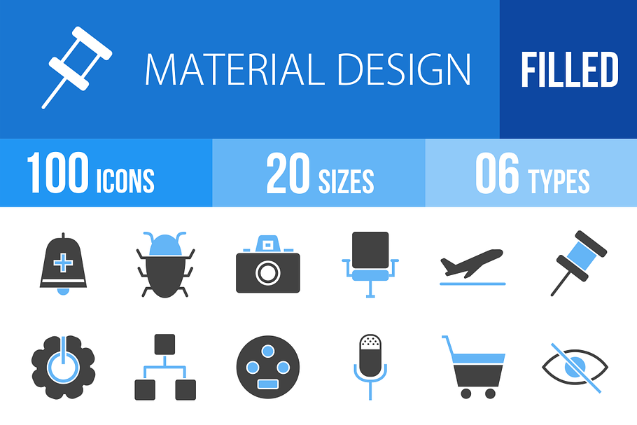 100 Material Design Blue&Black Icons