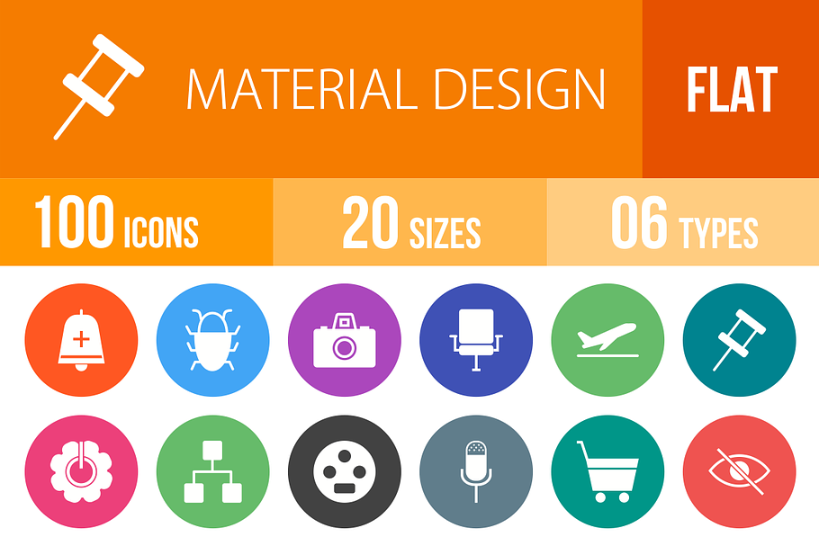 100 Material Design Flat Round Icons