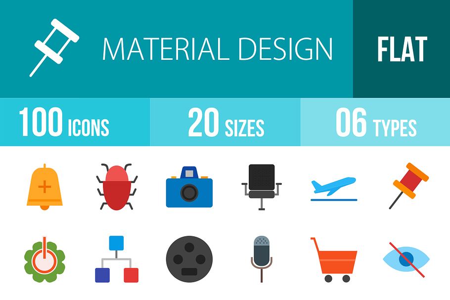 100 Material Design Flat Multicolor in Graphics - product preview 8