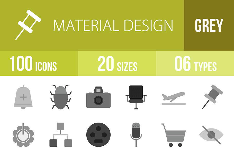 100 Material Design Greyscale Icons in Icons - product preview 8