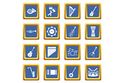 Musical instruments icons set blue
