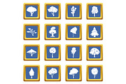 Trees icons set blue