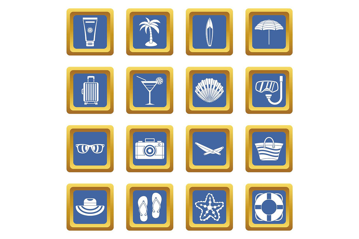 Summer rest icons set blue in Illustrations - product preview 8