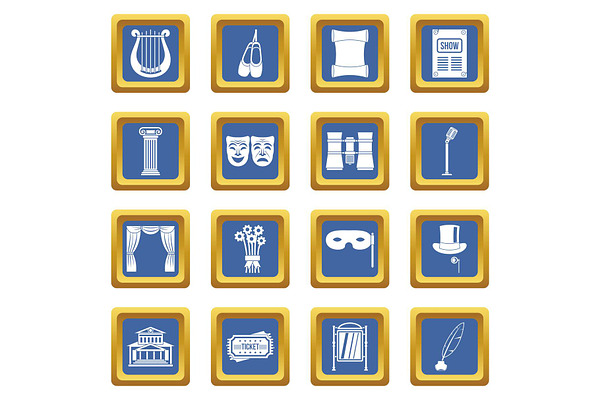 Theater icons set blue