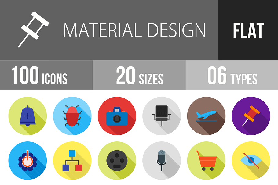 100 Material Design Flat Shadowed