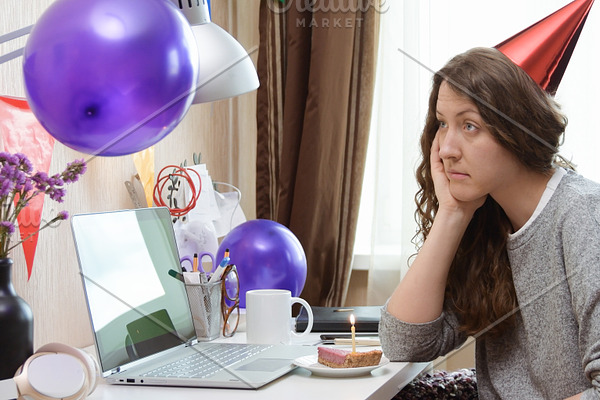 Woman celebrating birthday from home