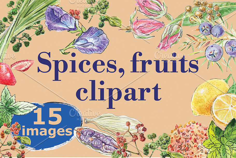 Watercolor spices, fruits in Illustrations - product preview 8
