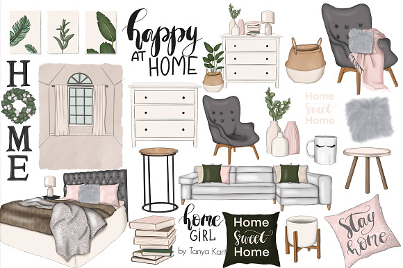 Happy At Home Clipart & Patterns in Illustrations - product preview 1