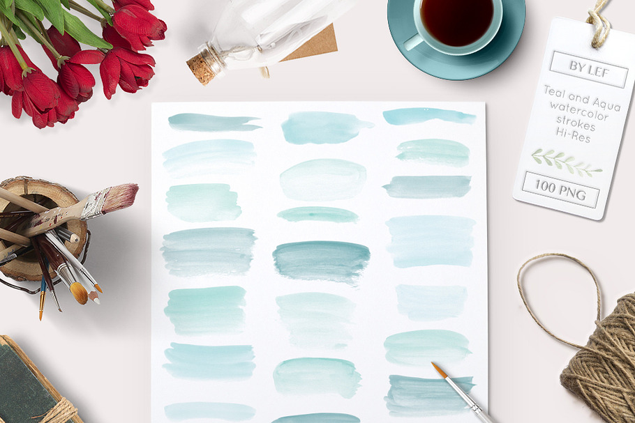 Hand Painted Watercolor Strokes Teal