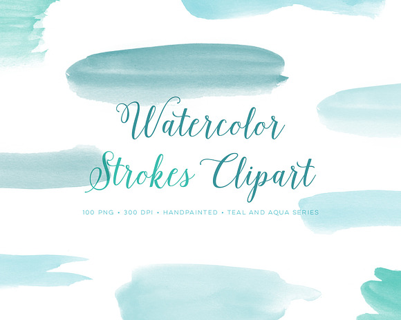 Hand Painted Watercolor Strokes Teal in Textures - product preview 1