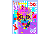 Ornament skull icon pink and blue co