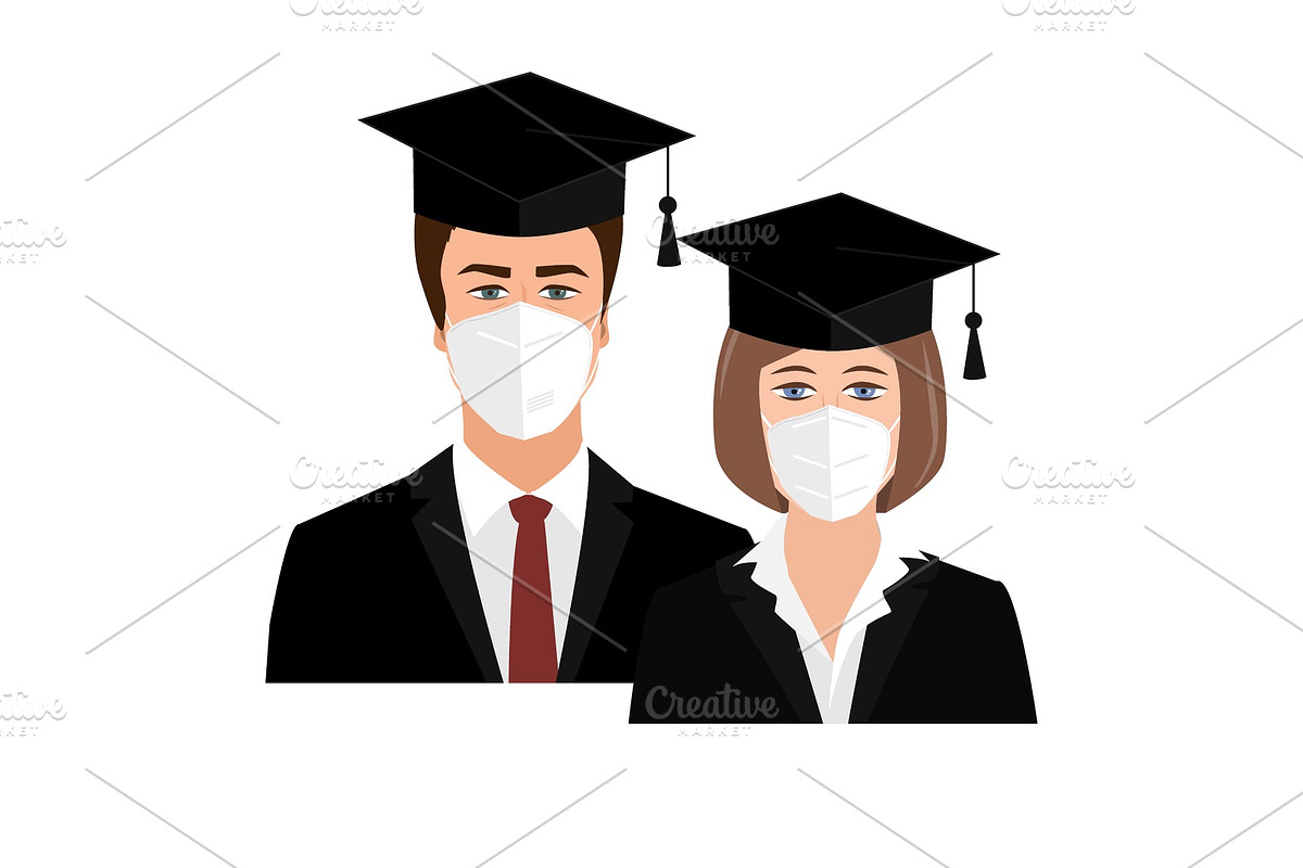 Cute university graduates in bonnets in Illustrations - product preview 8