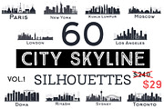 60 City Skyline Silhouettes Set