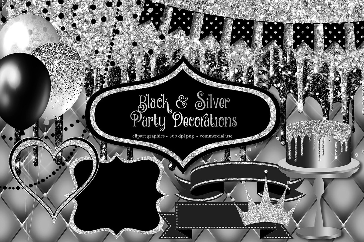 Black and Silver Party Decorations in Illustrations - product preview 8