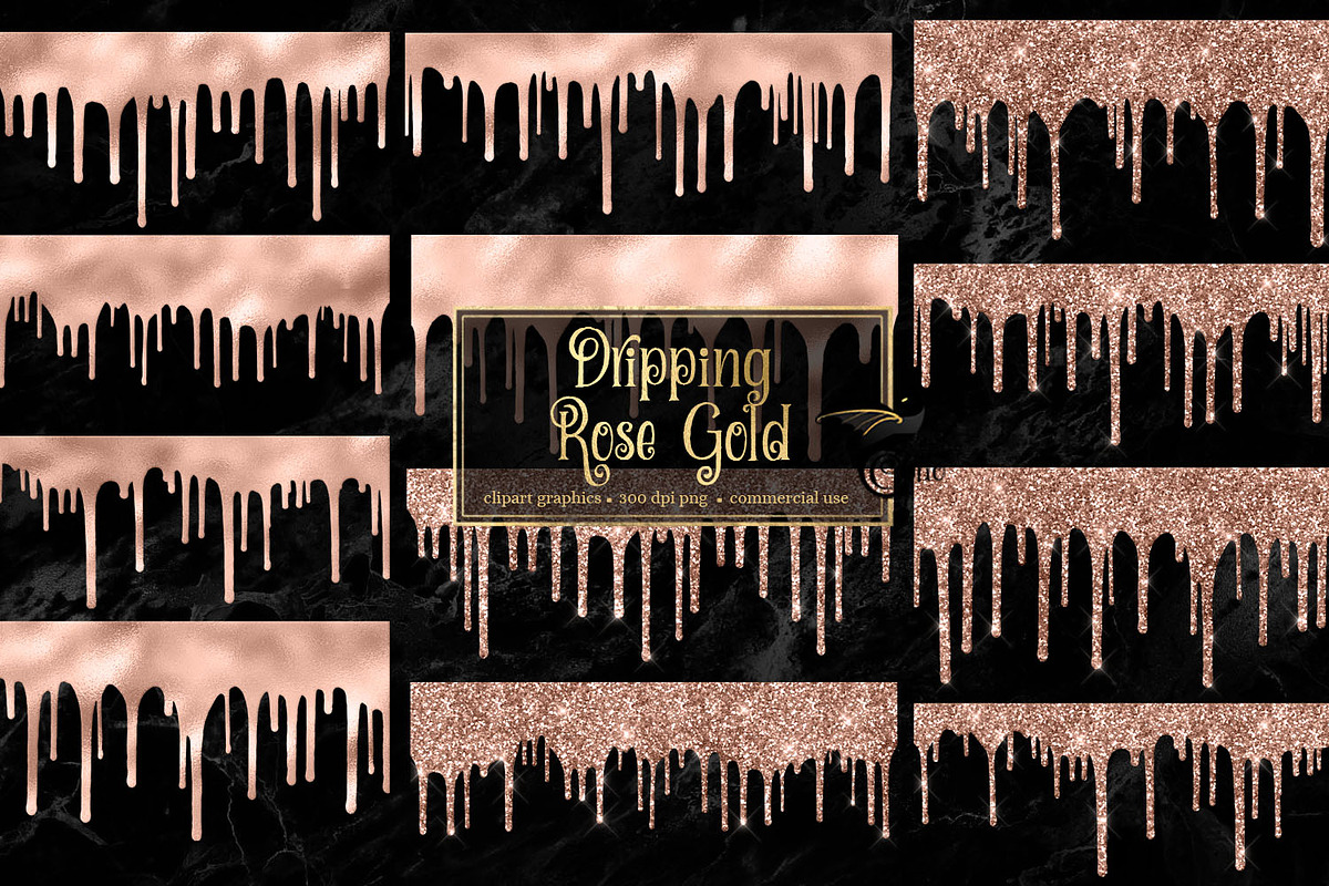 Dripping Rose Gold Clipart in Illustrations - product preview 8