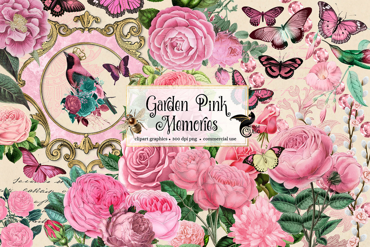 Garden Pink Memories Clipart in Illustrations - product preview 8