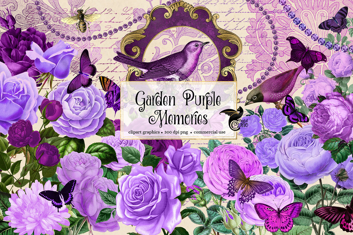 Garden Purple Memories Clipart in Illustrations - product preview 8