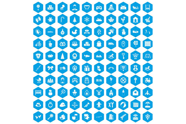 100 baby icons set blue