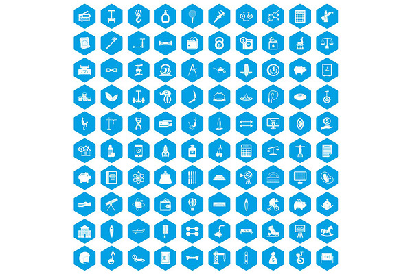 100 balance icons set blue