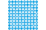 100 barbecue icons set blue